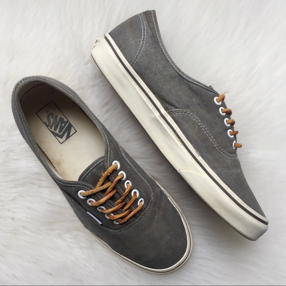 gray and leather vans